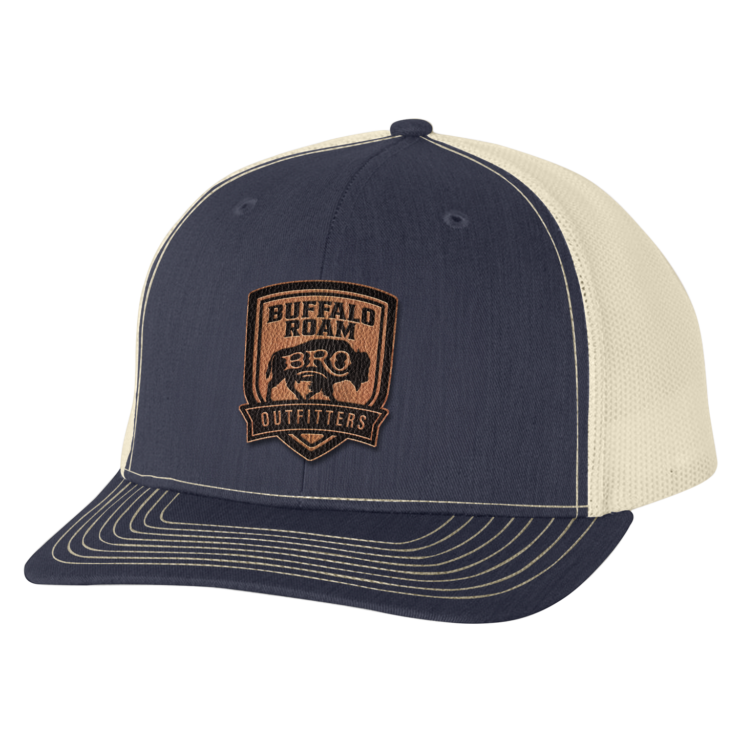 BRO Shield Leather Patch Trucker Hat in Blue