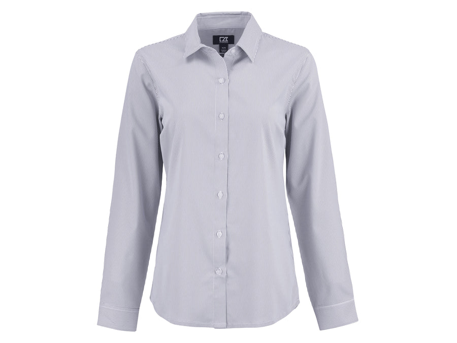 Cutter & Buck Skyline Recycled Pinstripe Womens Long Sleeve Spread Collar Dress Shirt - Dunn Gear