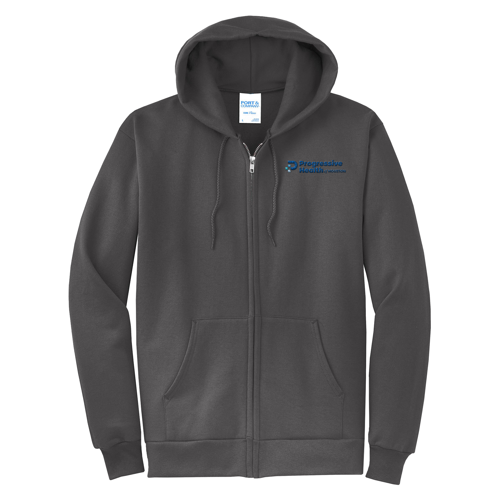 Buffalo Roam Outfitters Progressive Health of Houston Port Company Core Fleece Full Zip Hoodie XXL Charcoal